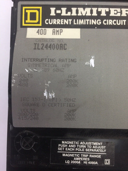 SQUARE D IL24400AC I-LIMITER CURRENT LIMITING CIRCUIT BREAKER 400AMP 240/480V 2P