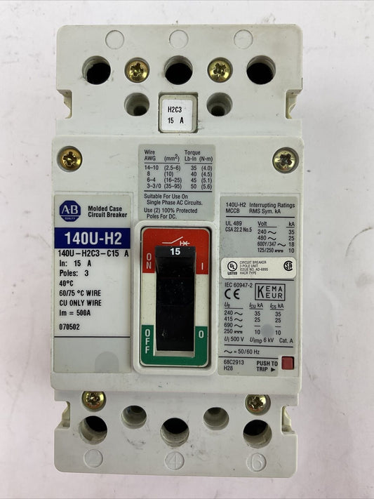 ALLEN BRADLEY 140U-H2C3-C15 MOLDED CASE CIRCUIT BREAKER 15A 3POLE