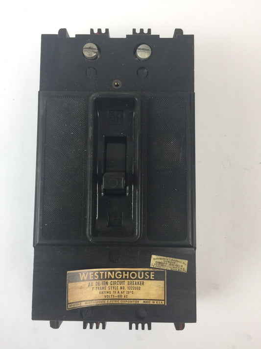 WESTINGHOUSE 1222032 AB DE-ION CIRCUIT BREAKER 15A 600VAC 3 POLE