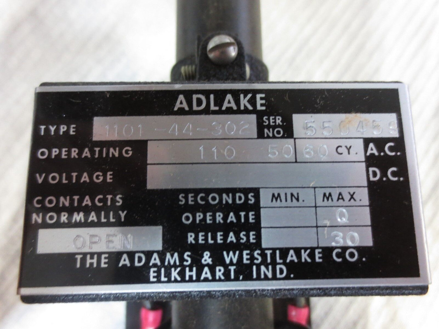 ADAMS & WESTLAKE / ADLAKE 1101-44-302 TIMING RELAY, 30-SECONDS, N.O. NEW SURPLUS