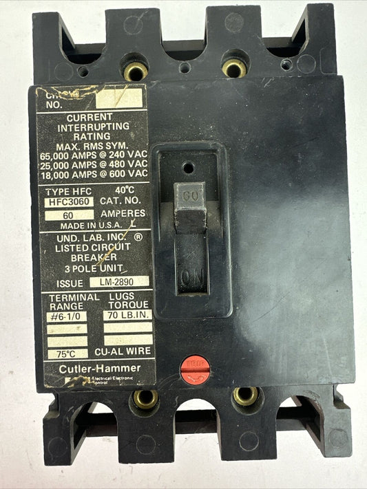 CUTLER HAMMER HFC3060 CIRCUIT BREAKER 60AMP 3POLE 240/480/600VAC