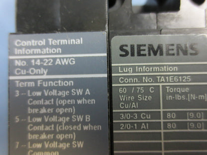 SIEMENS ED42S125ALAC CIRC BREAKER 2P 125A 480V NEW SURPLUS w/ A01EDLV & TA1E6125