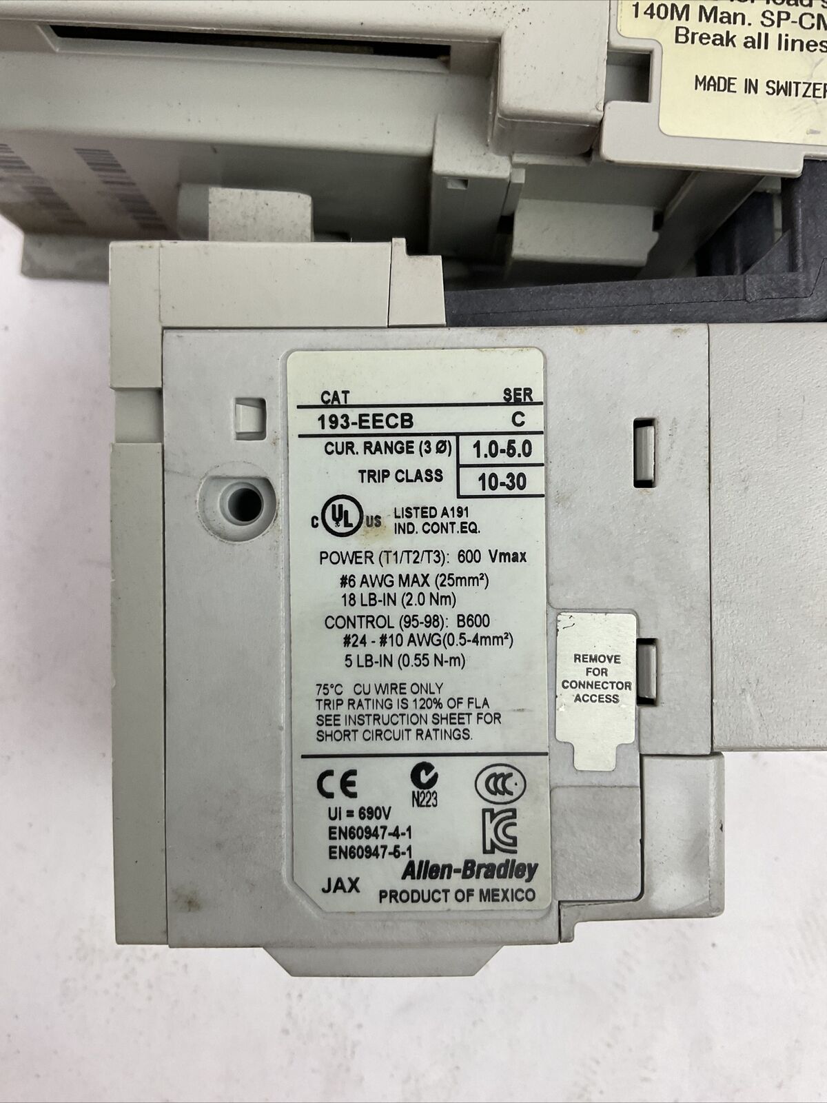 ALLEN BRADLEY STARTER (100-C12D*10 COIL 24VDC + 193-EECB 1.0-5.0A)