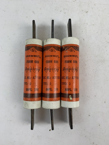 GOULD Shawmut Amp-trap Form 600 Type 3 A2Y100 100A 250V Fuse CHASE "Lot of 3"