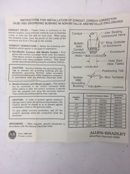 ALLEN BRADELY 1490-N8 CONDUIT HUB 3" SIZE CORROSION RESISTANT SERIES C
