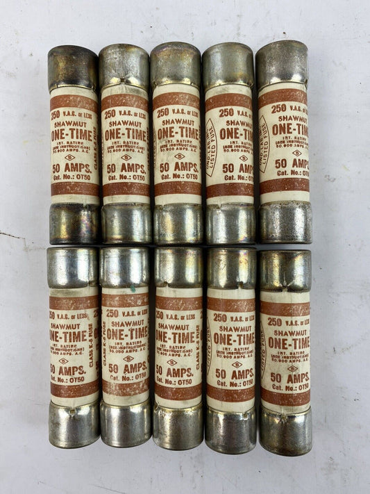 Shawmut One-Time OT50 50A 250V Fuse "Lot of 10"