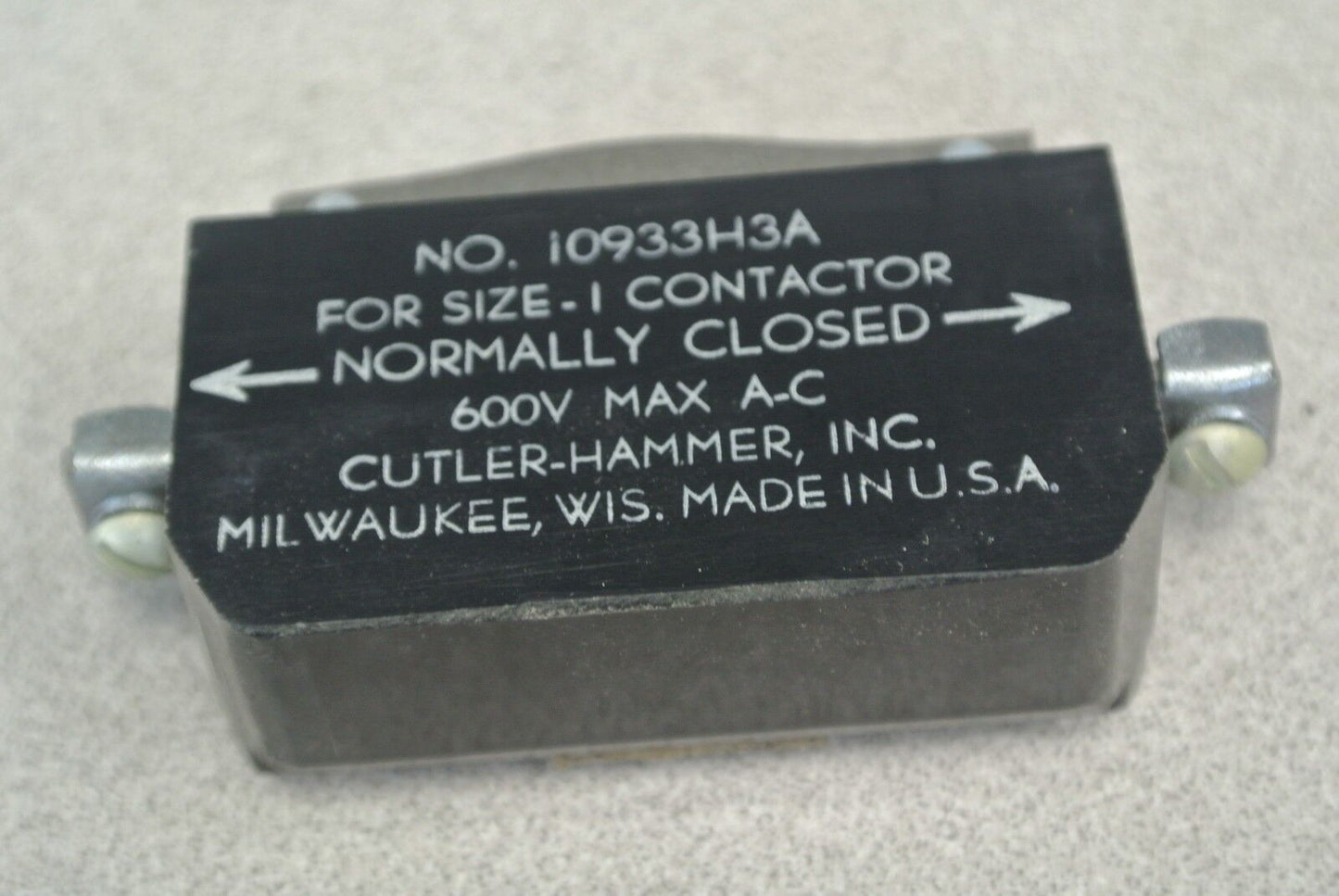 CUTLER-HAMMER 10933H3A AUXILIARY CONTACT / ELECTRICAL INTERLOCK / N.C. / SIZE 1