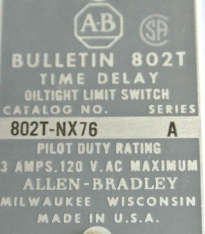 ALLEN-BRADLEY 802T-NX76, Ser. A - TIME DELAY LIMIT SWITCH LESS OPERATING HEAD