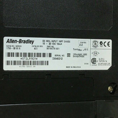 ALLEN BRADLEY INPUT MODULE 1756-IB16 SER.A CAT.REV.K01 16PT 24VDC F/W REV.2.2