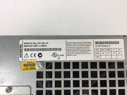 SIEMENS 6ES7647-6MC13-0BC0 SIMATIC BOX PC 840 V2 PENTIUM 4 2.4 GHz AC 110/230 V