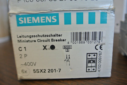 SIEMENS 5SX2 201-7 MINIATURE CIRCUIT BREAKER / 2-POLE / 1A / 400V / NEW SURPLUS