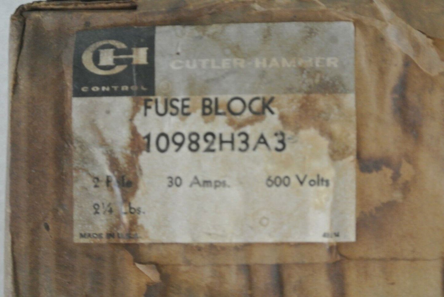 CUTLER-HAMMER 10982H3A3 FUSE BLOCK /2 POLE / 30A / 600V / NEW SURPLUS