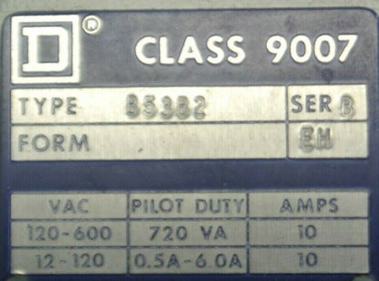 SQUARE D 9007 B53B2 Ser. B / HEAVY DUTY LIMIT SWITCH / NEW SURPLUS in BOX