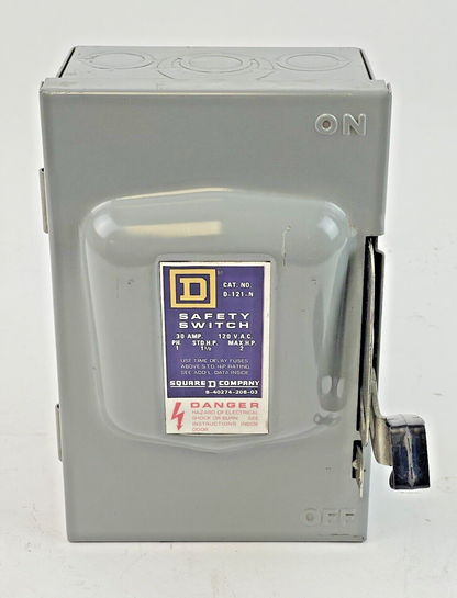 SQUARE D - D-121-N SER. E1 - SAFETY SWITCH - 30 A, 120 VAC, 1 PHASE - NEW