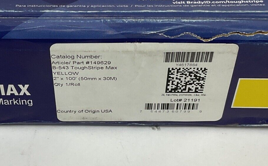 BRADY 149629 TOUGH STRIPE YELLOW FLOOR TAPE