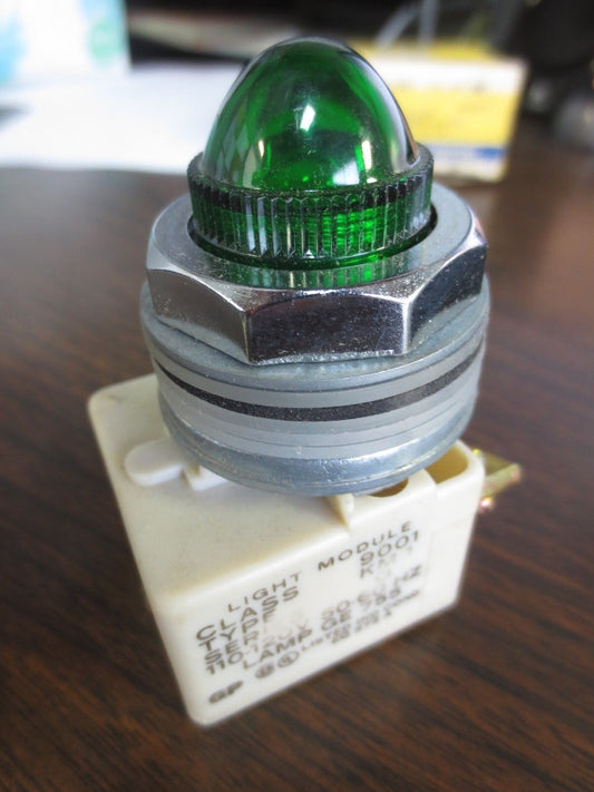 SQUARE D 9001 KP-1 Ser. F PILOT LIGHT, GREEN LENS - 110/120V - NEW SURPLUS