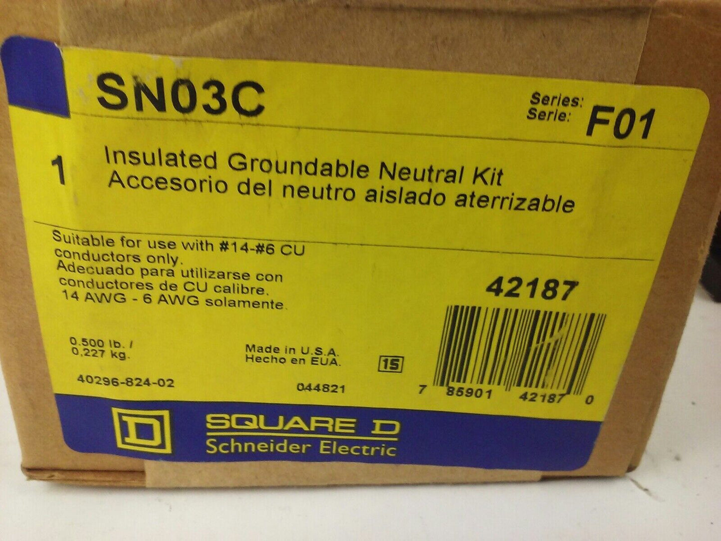 SQUARE DSN03C, SERIES F01, INSULATED GROUNDABLE NEUTRAL KIT,SN0,MISSING 2 SCREWS