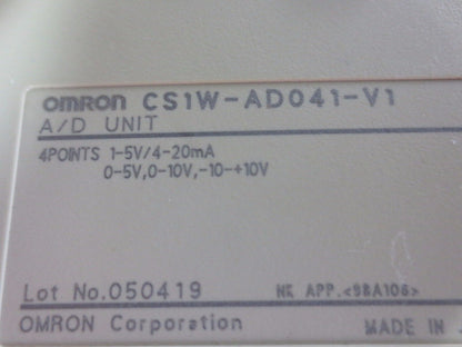 OMRON CS1W-AD041-V1 A/D UNIT - PLC ANALOG I/O MODULE - 4PT, MISSING "SCREEN"