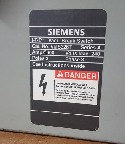SIEMENS/ITE  VMS326T 600 Amp 240 Volt 3 Phase Switch