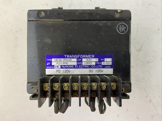 NUNOME ELECTRIC NESE300AX TRANSFORMER 300VA 3PH 50/60HZ PO 120V SO 100V