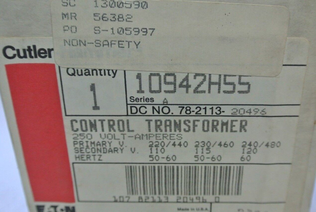 CUTLER-HAMMER 10942H55 / HEVI-DUTY 42G7 CONTROL TRANSFORMER 250KVA - NEW SURPLUS