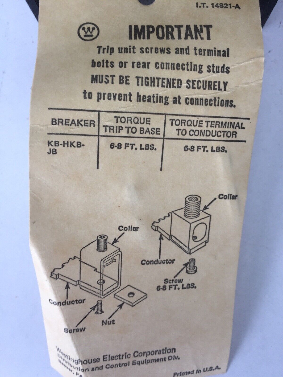 WESTINGHOUSE JB2150W AB DEION CIRCUIT BREAKER 150A 600VAC 250VDC 2 POLE