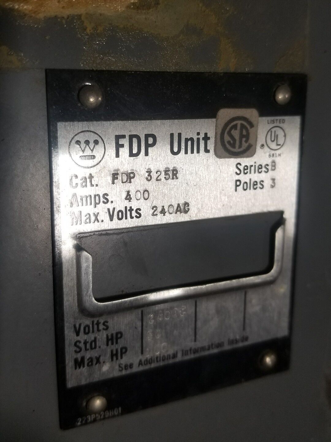 WESTINGHOUSE CH FDP FDP325R 400 AMP 240VAC FUSIBLE PANEL PANELBOARD SWITCH