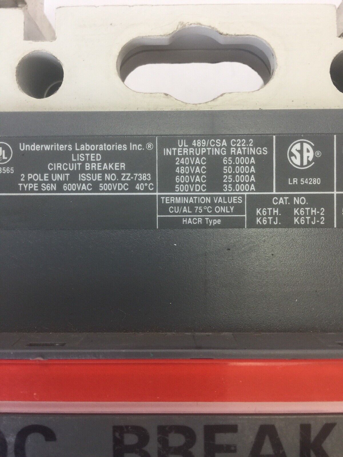 ABB S6N CIRCUIT BREAKER SAC S6 500VDC 600VAC 2 POLE 800A TRIP