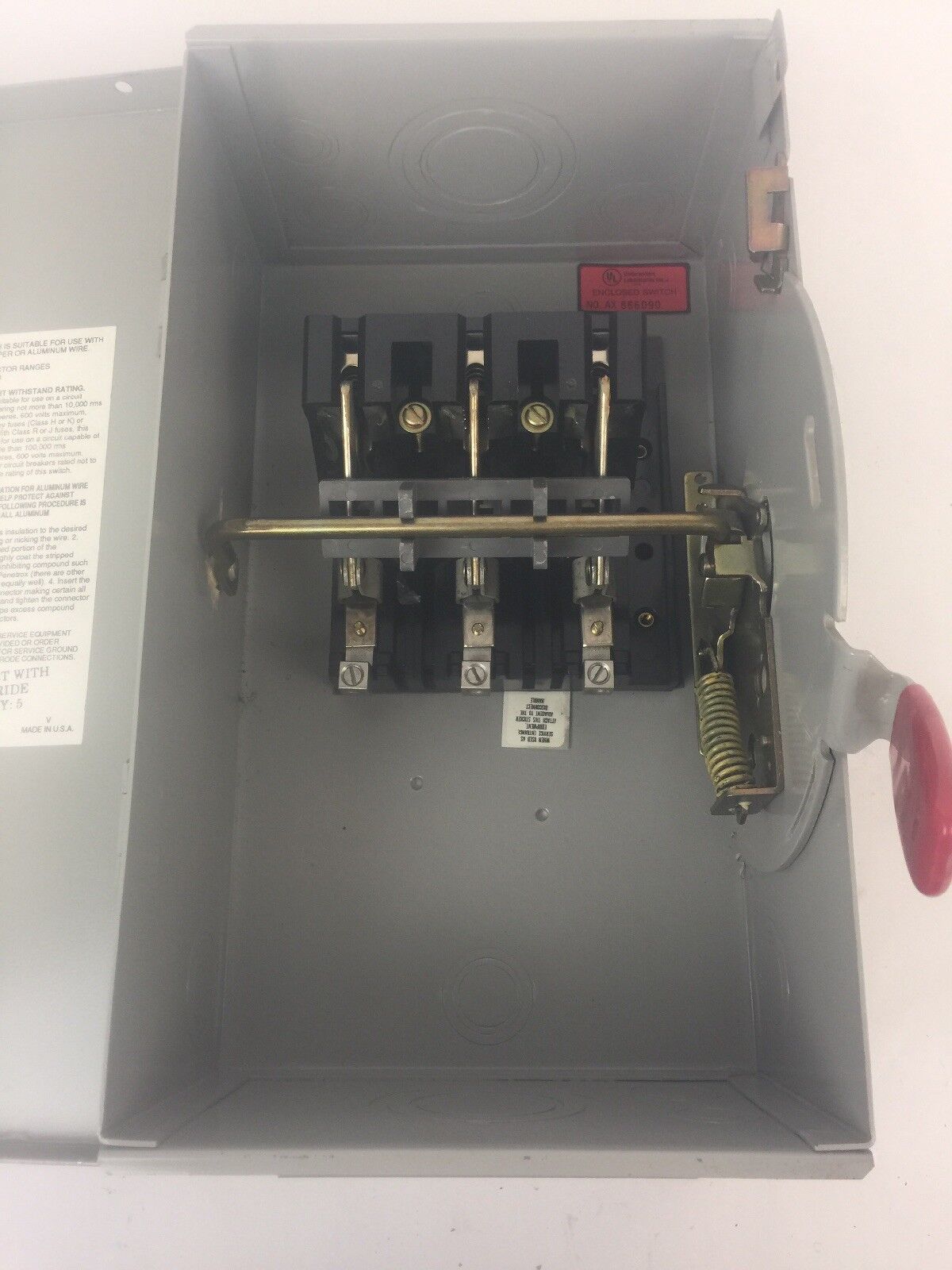 CHALLENGER HD361NFC HD SAFETY SWITCH 600V 30AMP 20HP 3 POLE NON FUSIBLE TYPE 1