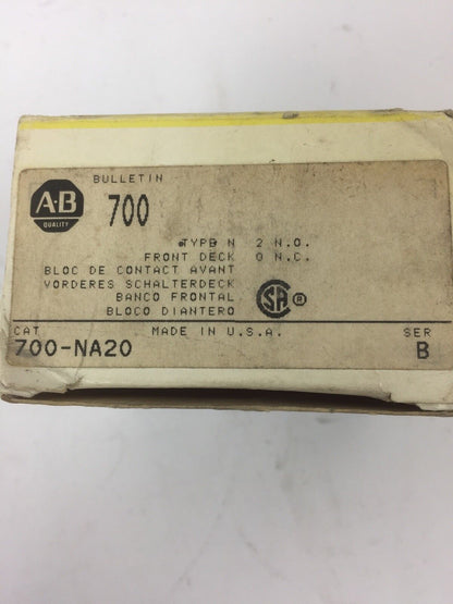 ALLEN BRADLEY 700-NA20 RELAY ACCESSORY TYPE N FRONT DECK 2N.O. 0N.C. SERIES B