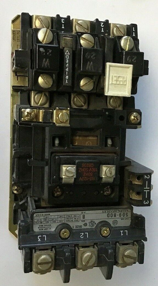 ALLEN BRADLEY 509-B0D SER.B SIZE 1 STARTER 10HP 575V 3-5POLE 27AMP W29 HEATERS
