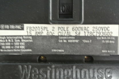 WESTINGHOUSE  FB2015PL TRI-PAC DE-ION CIRCUIT BREAKER / 15A /  NEW SURPLUS