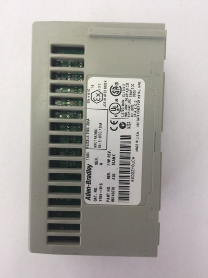 ALLEN BRADLEY 1794-IB16 24VDC SINK INPUT MODULE SER A REV A02 F/W REV BLANK