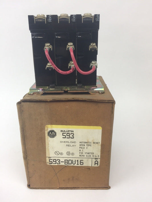ALLEN BRADLEY 593-BOV16 OVERLOAD RELAY FOR STARTER NEMA 0-1, 5 OPEN TYPE 3 POLE