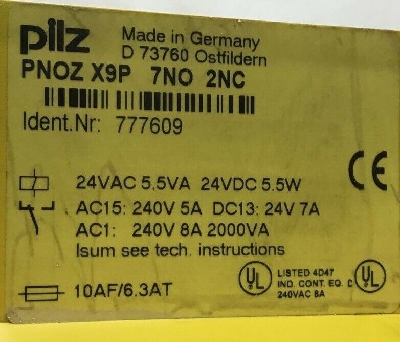 PILZ PZE9 110VAC/8S1O SAFTEY RELAY 110VAC 10,5VA 50-60HZ