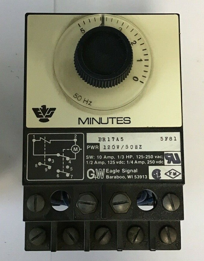 EAGLE SIGNAL BR17A5 TIME DELAY RELAY 120V 50HZ 10A 1/3HP 125-250VAC