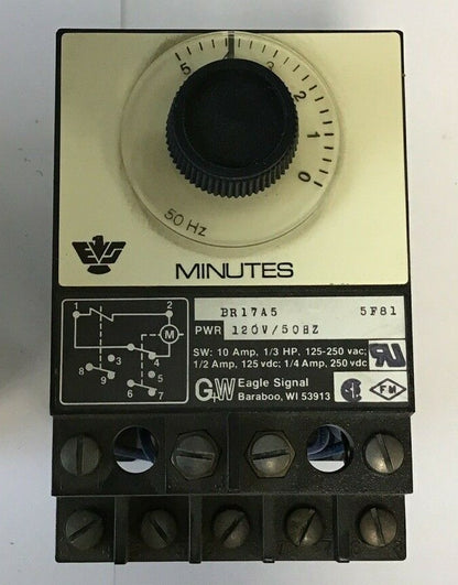 EAGLE SIGNAL BR17A5 TIME DELAY RELAY 120V 50HZ 10A 1/3HP 125-250VAC