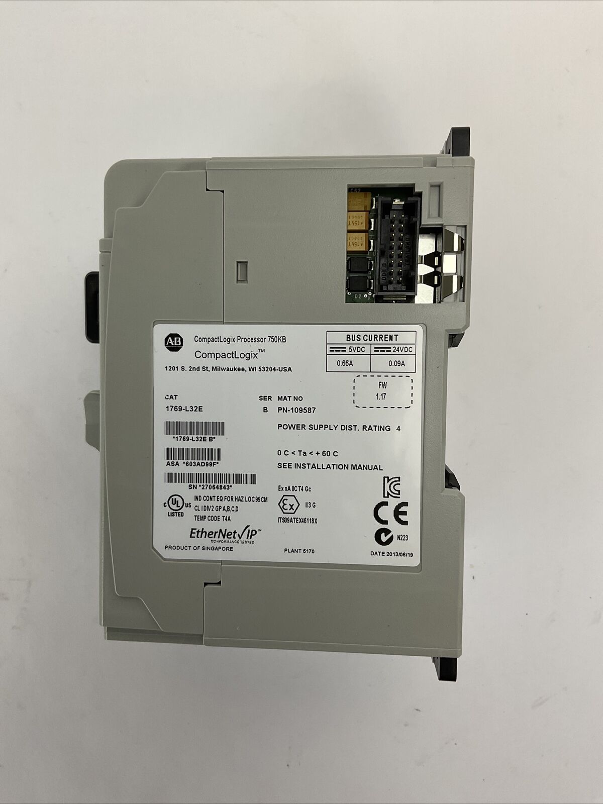 ALLEN BRADLEY 1769-L32E SER B FW 1.17 COMPACT LOGIX PROCESSOR 750KB