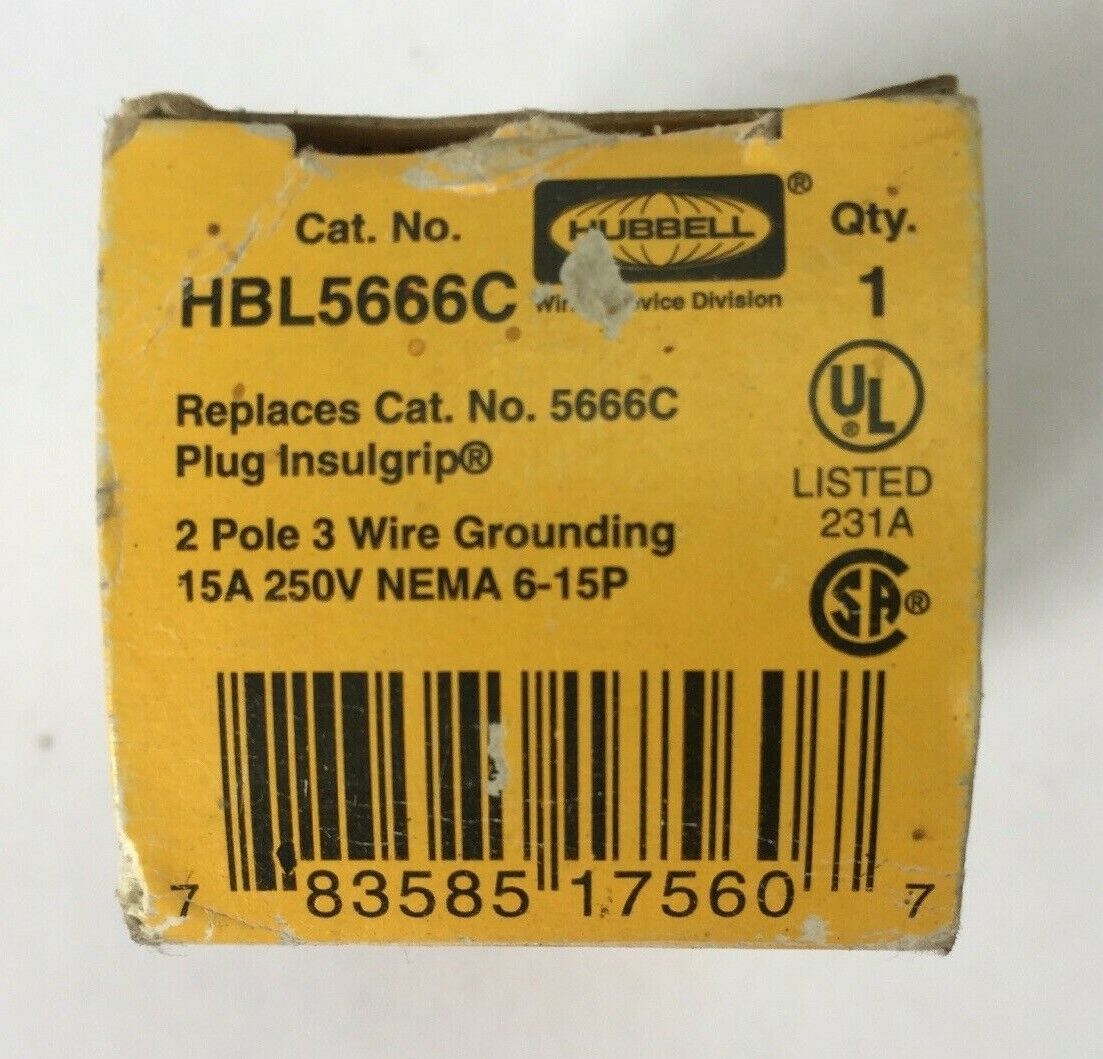 HUBBELL HBL5666C INSULGRIP PLUG 15A 250V 2POLE 3WIRE GROUNDING