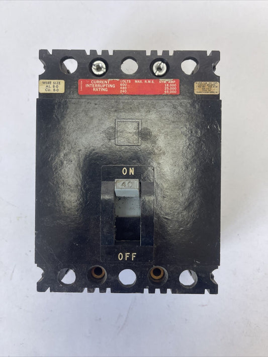 SQUARE D FHP36040 CIRCUIT BREAKER 40AMP 600VAC 3POLE