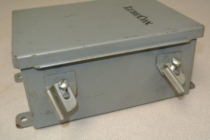 HINGED STEEL CONTROL BOX / ENCLOSURE / Approx. 8" x 6" x 3" / USED