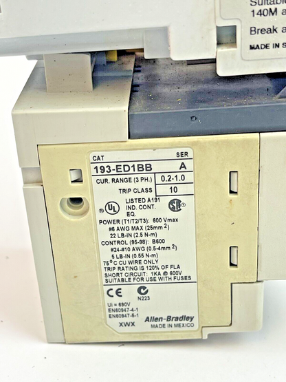 ALLEN-BRADLEY 100-C09D*10 SER. A CONTACTOR W 24VDC COIL & 193-ED1BB RLY SER. A