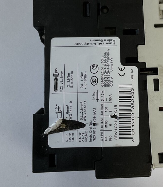 SIEMENS 3RV1021-1JA15 CIRCUIT BREAKER 10A 50/60HZ