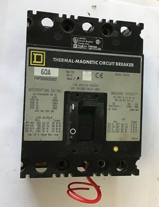 SQUARE D FHP360602100 CIRCUIT BREAKER 600VAC 250VDC 60A
