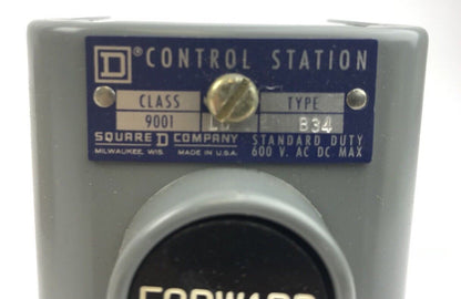 Square D 9001 B-34 Forward-Reverse Push Button Station 600 V Max AC DC