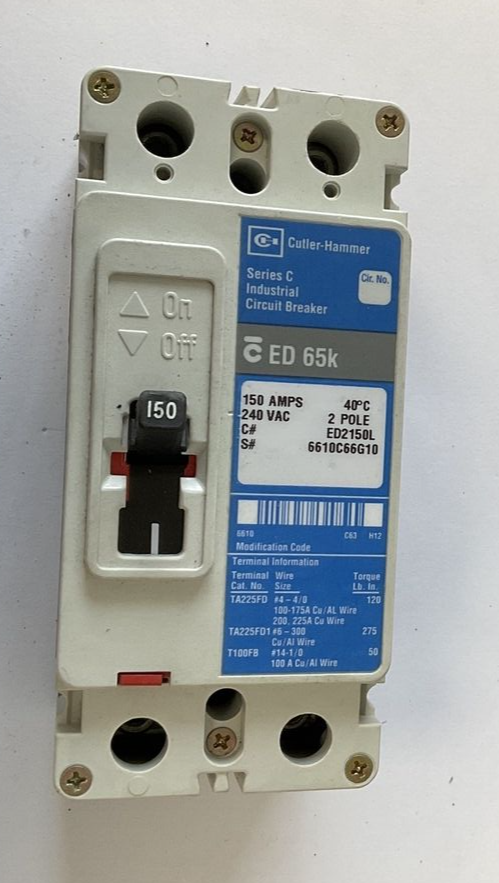 CUTLER HAMMER ED2150L CIRCUIT BREAKER 150A 2POLE 240VAC