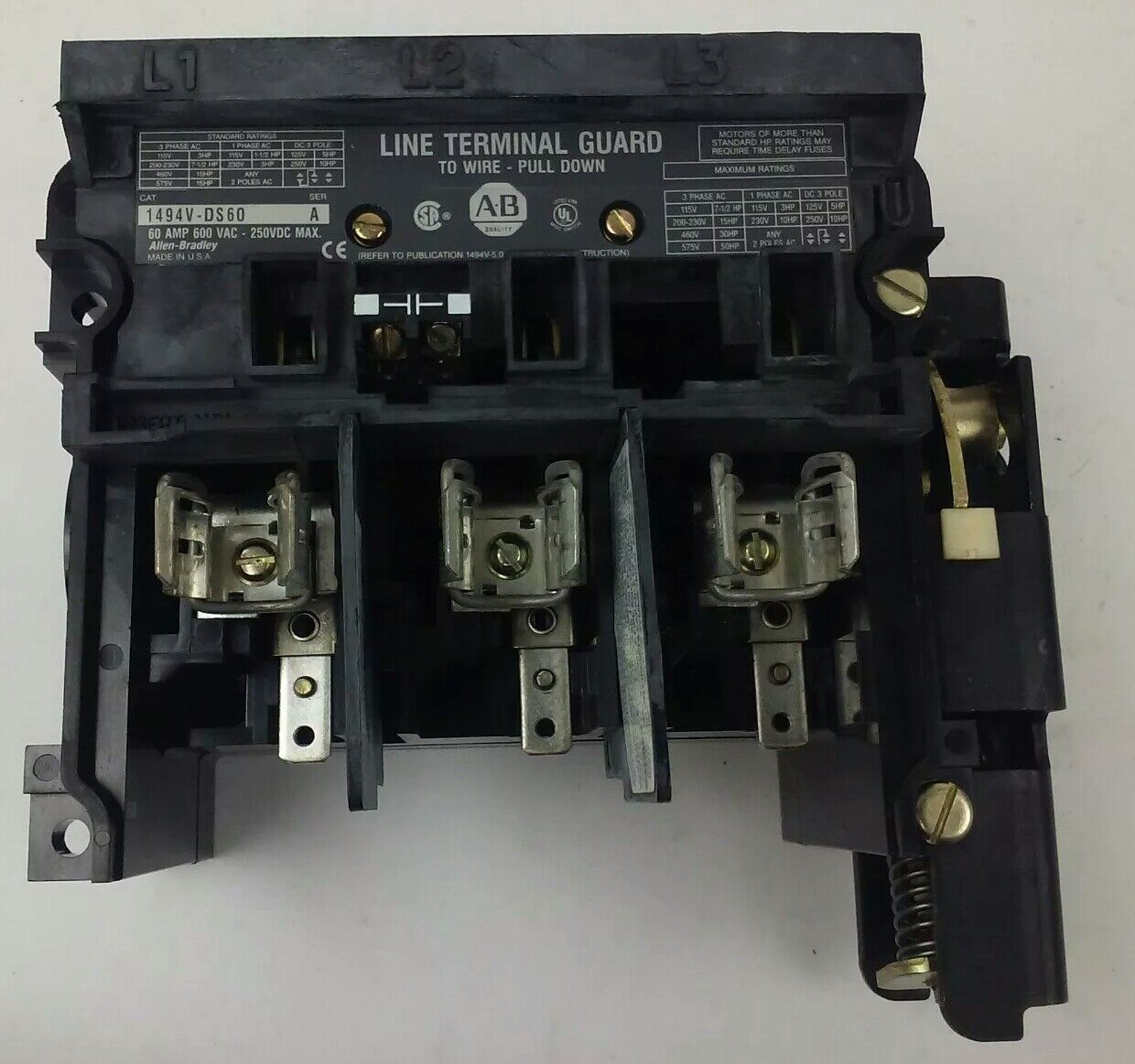 ALLEN BRADLEY 1494V-DR666 FUSIBLE DISCONNECT SWITCH,W/ 1494V-FSR666 & 1494V-DS60