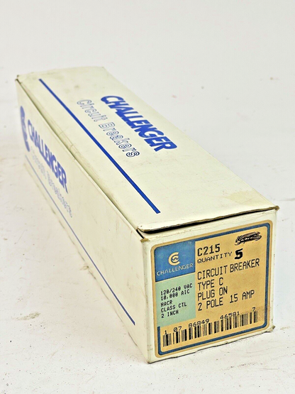 CHALLENGER *BOX OF 5* - C215 - 15A, 2 POLE TYPE C CIRCUIT BREAKERS, 120/240 VAC