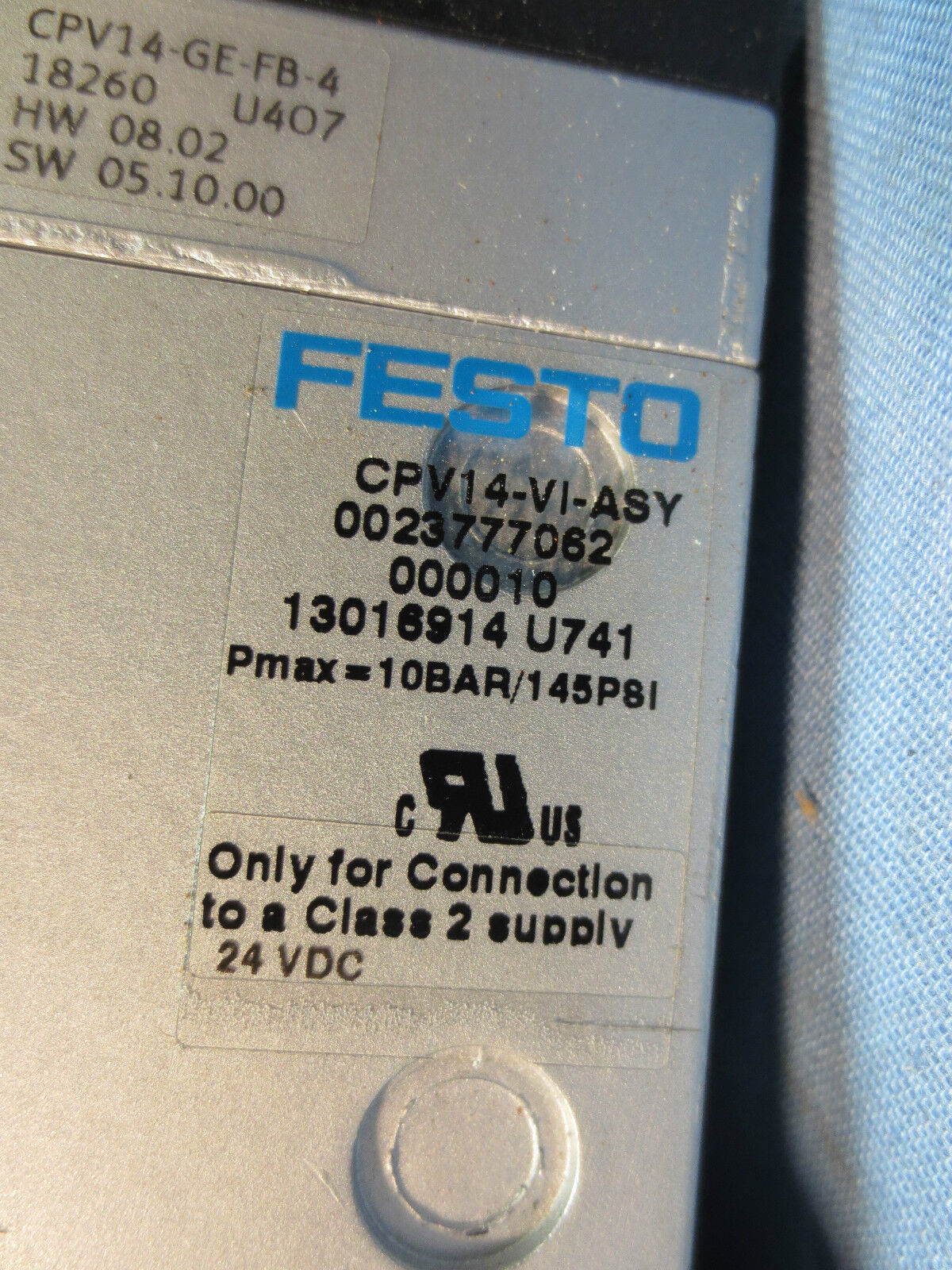 FESTO DQ386 / EO-4696-110-008 Rev. C, PNEUMATIC SOLENOID CONTROL VALVE ASSEMBLY