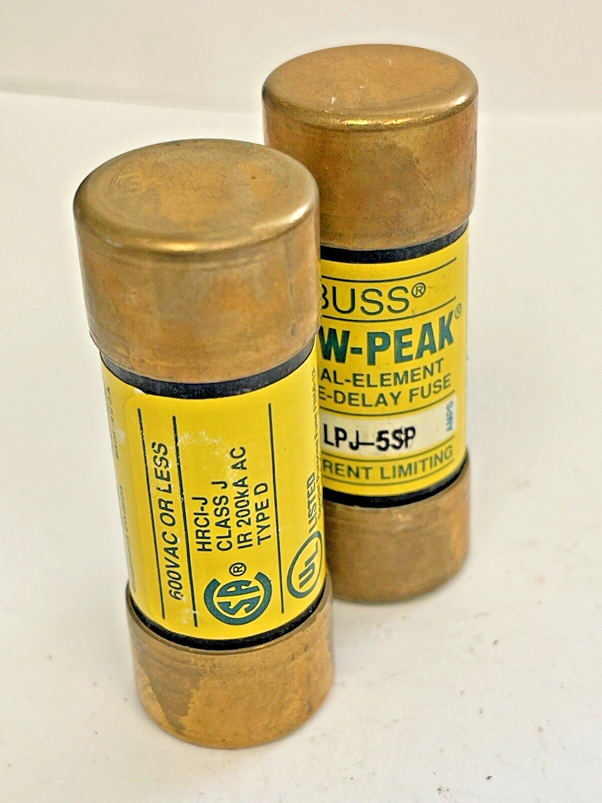 BUSSMANN *LOT OF 2*  LPJ-5SP  600 VAC TIME-DELAY DUAL-ELEMENT LOW-PEAK